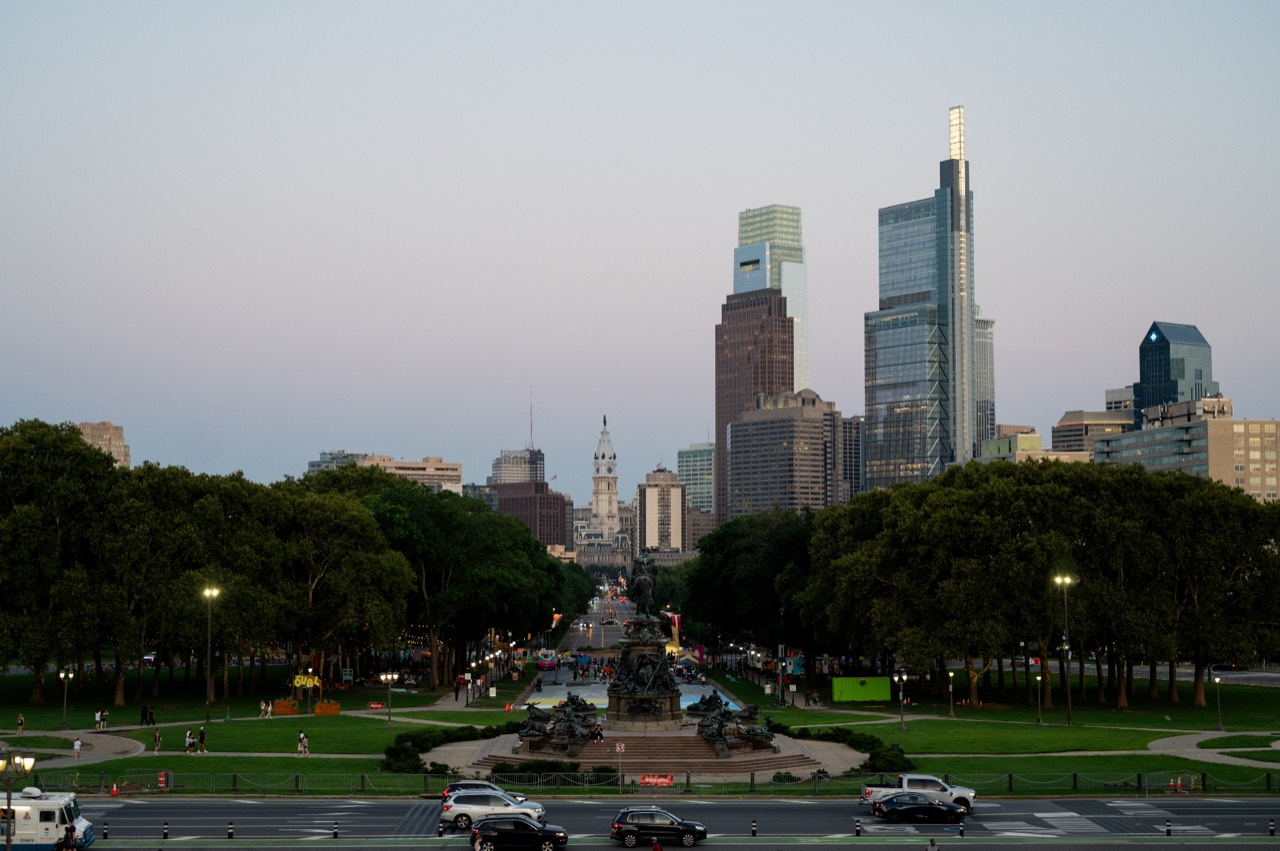 Philadelphia skyline at dusk — Freez Digital's home city